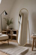 Grand Miroir Sur Pied Ovale Cadre Métal Doré