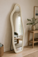 Miroir Sur Pied Ondulé Asymétrique Cadre Flanelle