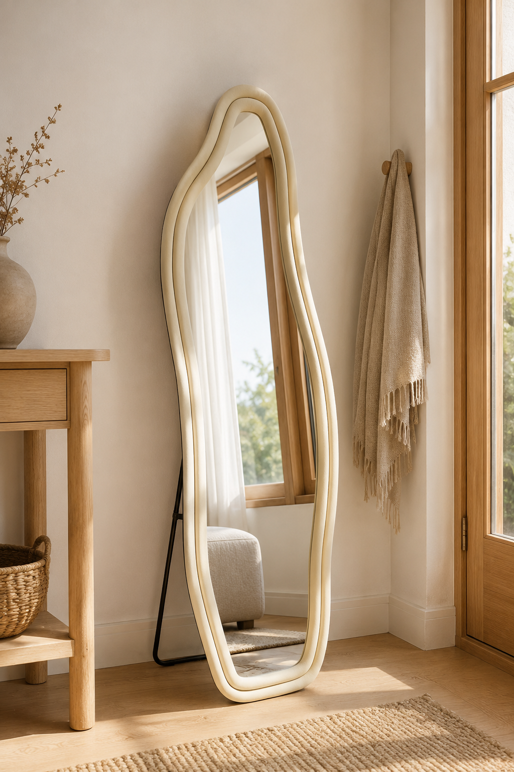 Miroir Sur Pied Ondulé Asymétrique Cadre Flanelle