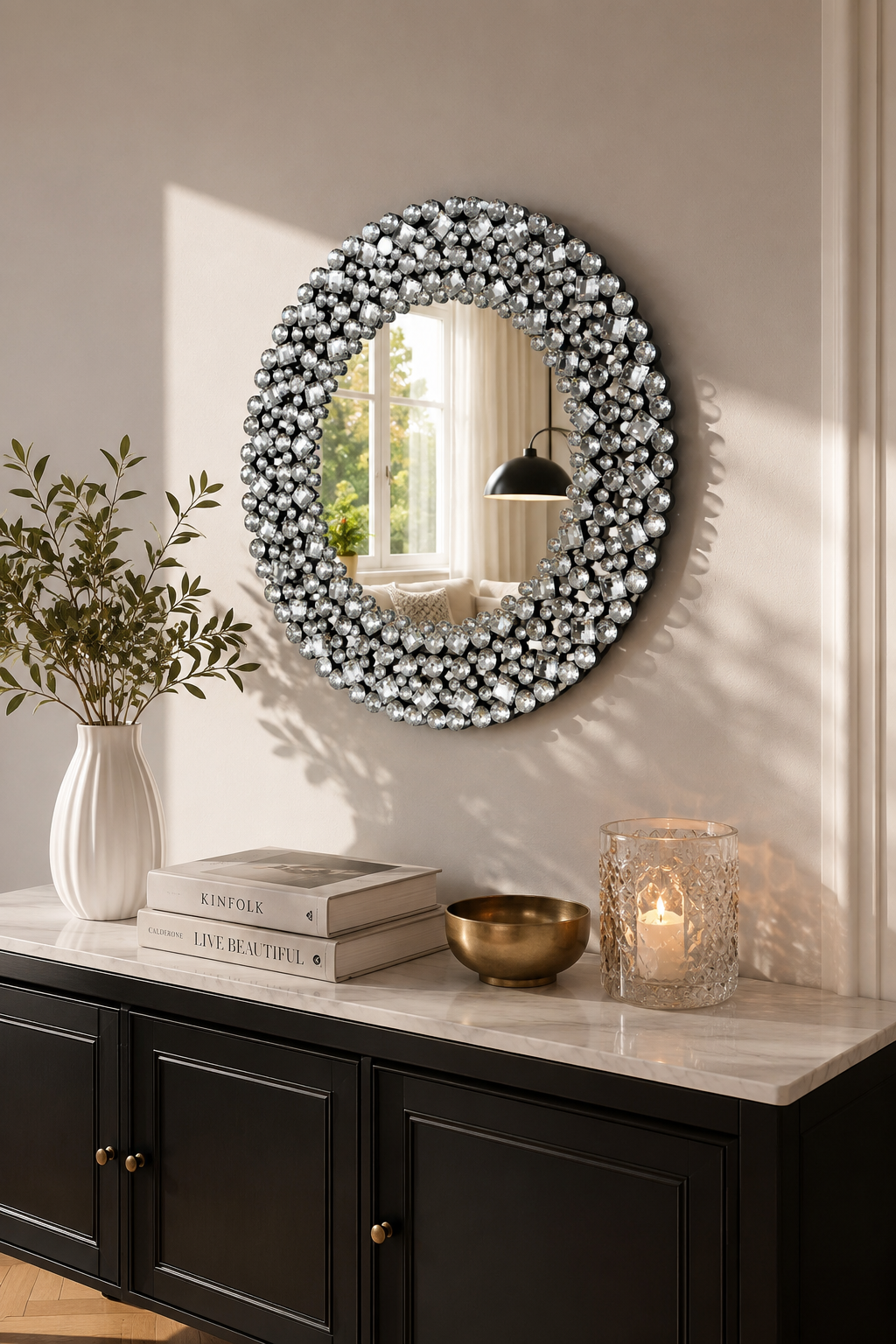 Miroir Rond Prestige Cadre Cristaux Scintillants