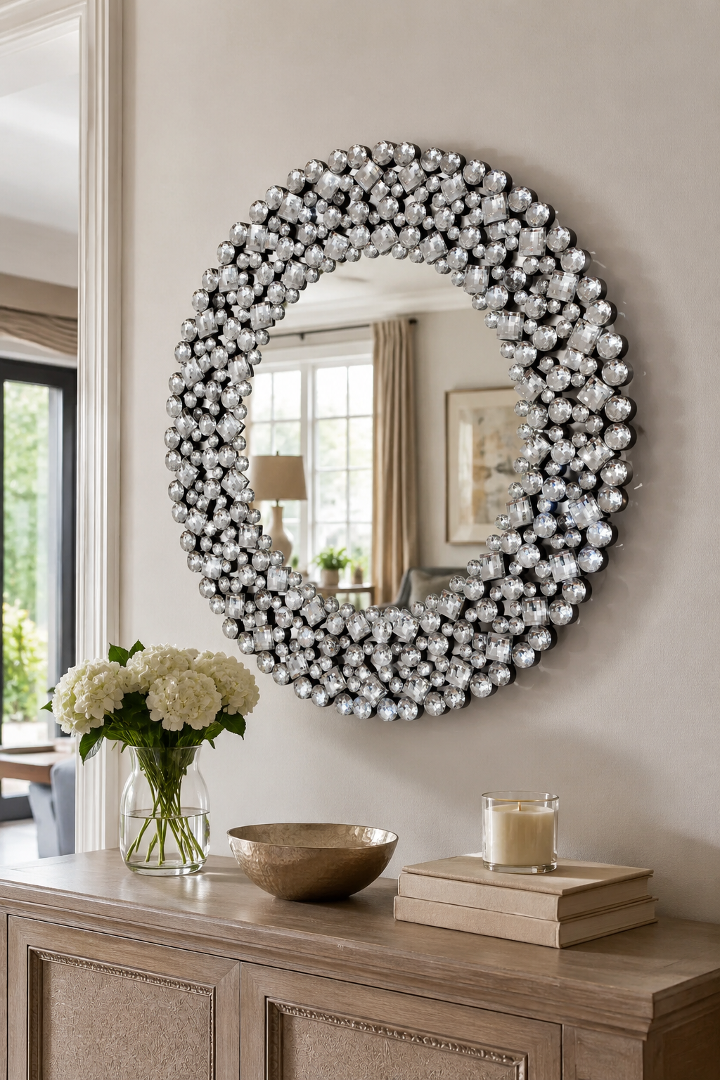 Miroir Rond Prestige Cadre Cristaux Scintillants