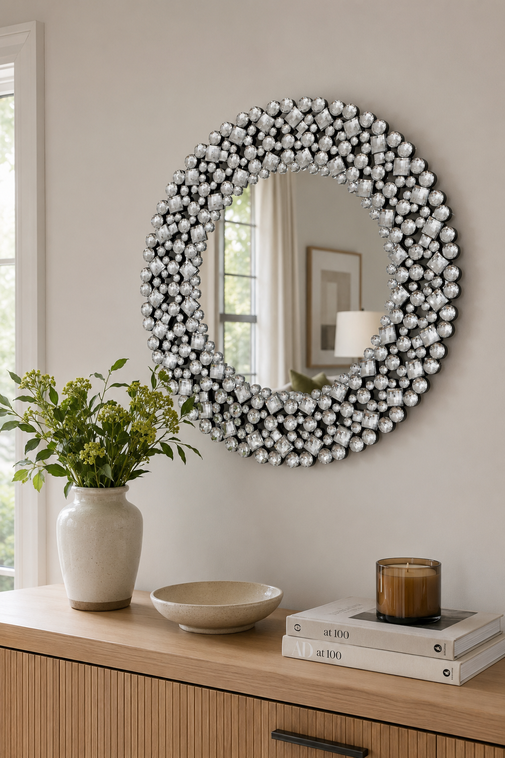 Miroir Rond Prestige Cadre Cristaux Scintillants