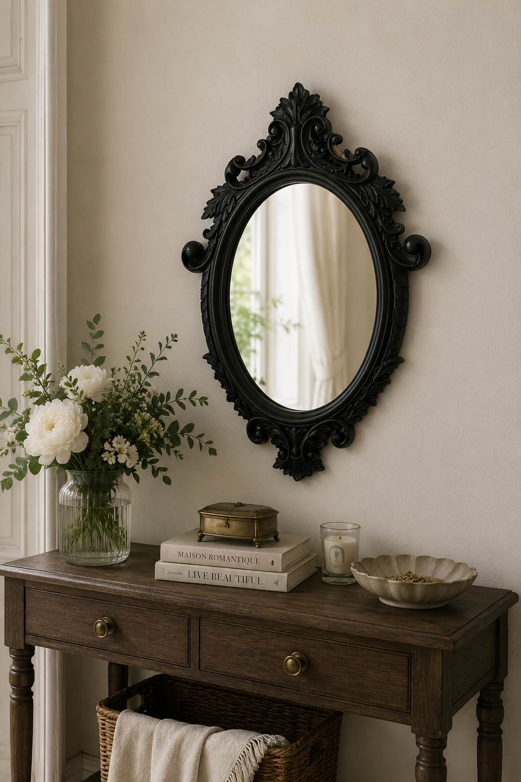 Miroir Baroque Noir Cadre Ornemental Style Château