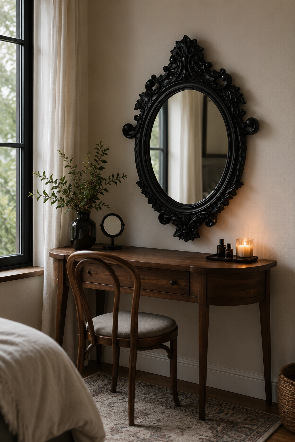 Miroir Baroque Noir Cadre Ornemental Style Château