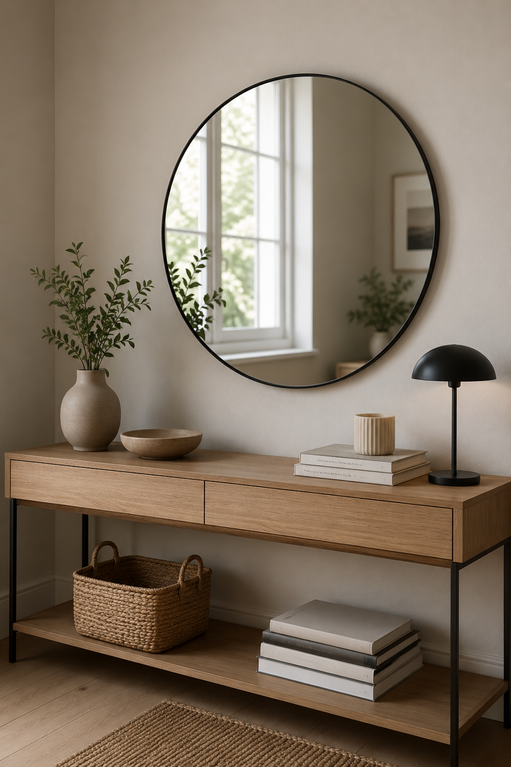 Miroir Rond Mural Cadre Noir Minimaliste
