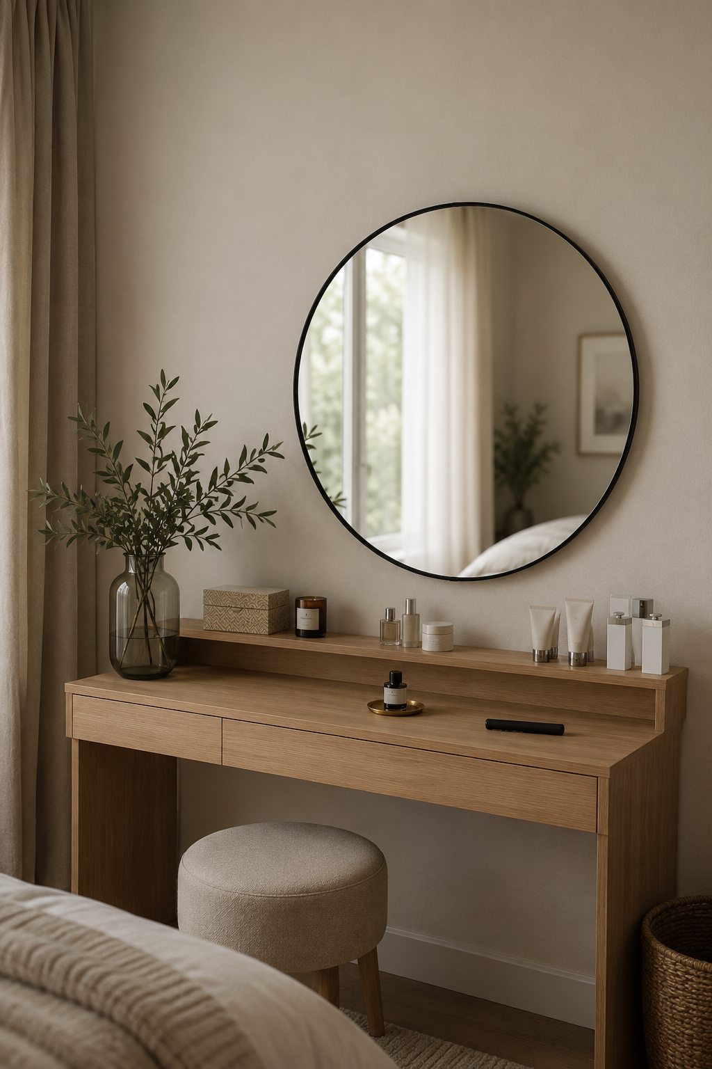 Miroir Rond Mural Cadre Noir Minimaliste