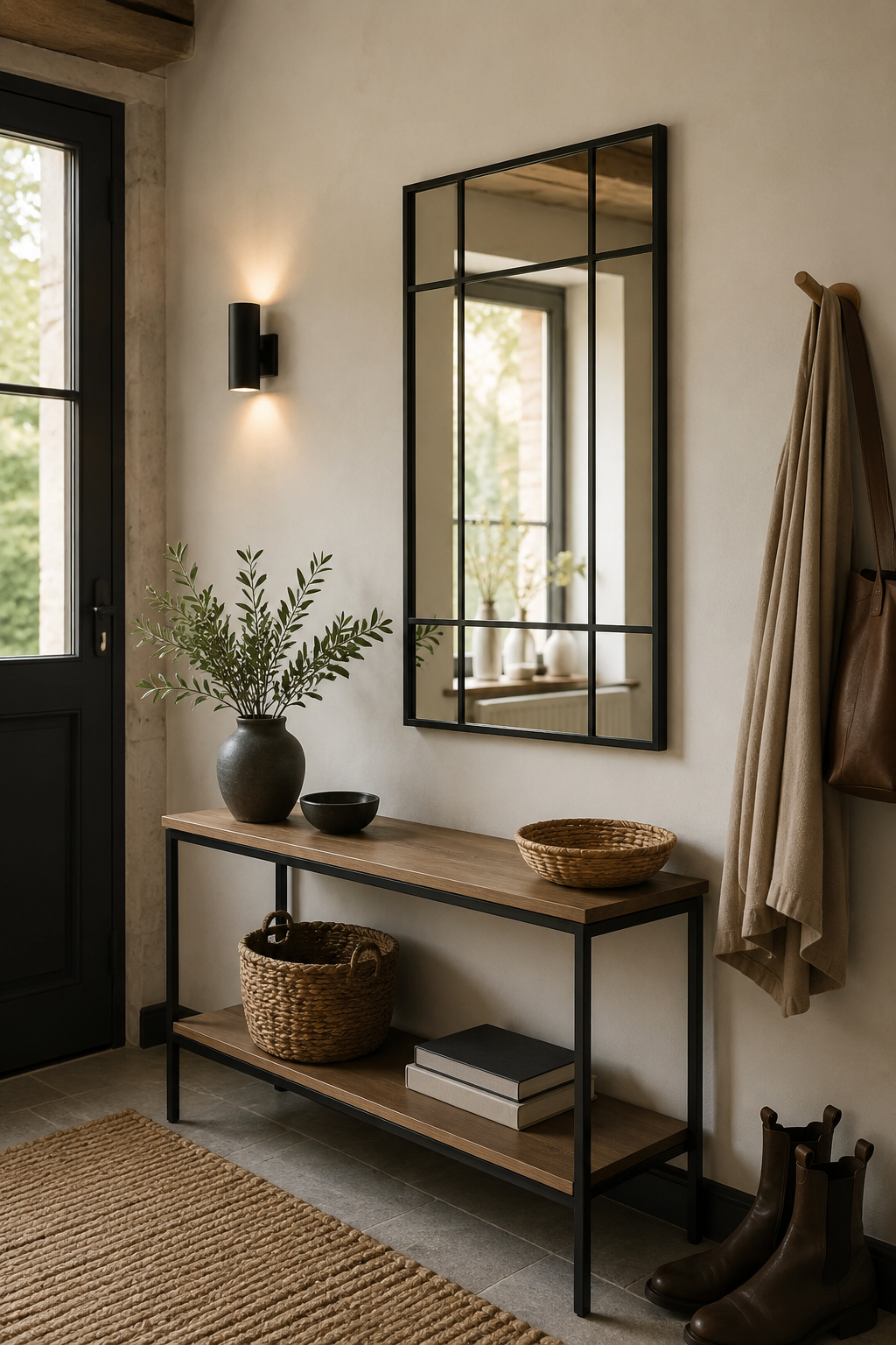 Miroir Style Fenêtre Industrielle Cadre Métal Noir