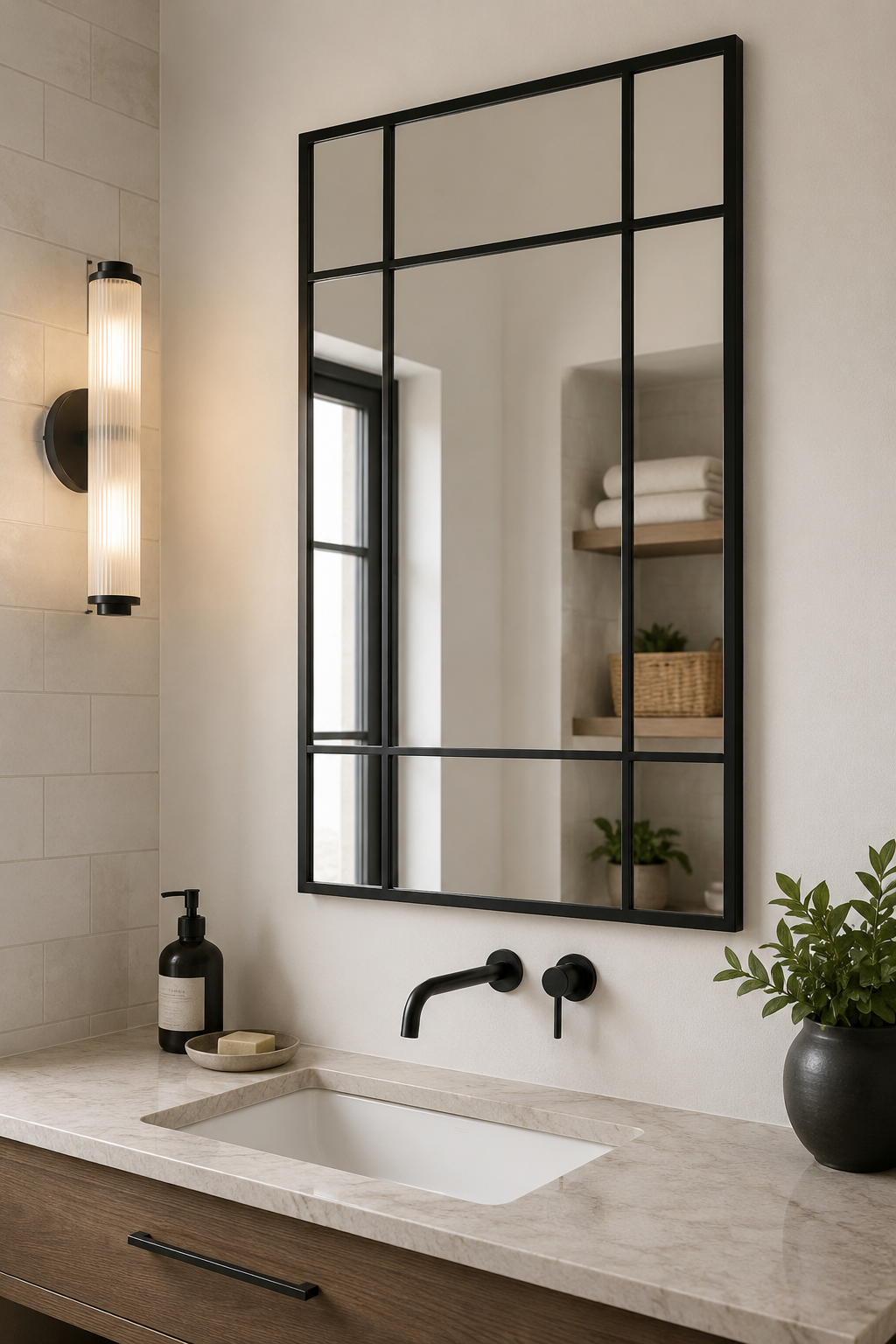 Miroir Style Fenêtre Industrielle Cadre Métal Noir