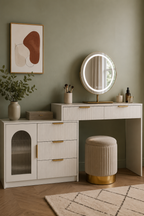 Coiffeuse Extensible Plateau Verre Miroir LED Design Cannelé