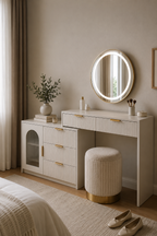 Coiffeuse Extensible Plateau Verre Miroir LED Design Cannelé