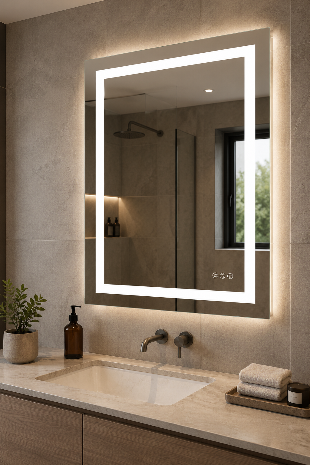 Miroir LED Maquillage Double Éclairage Anti-Buée IP44