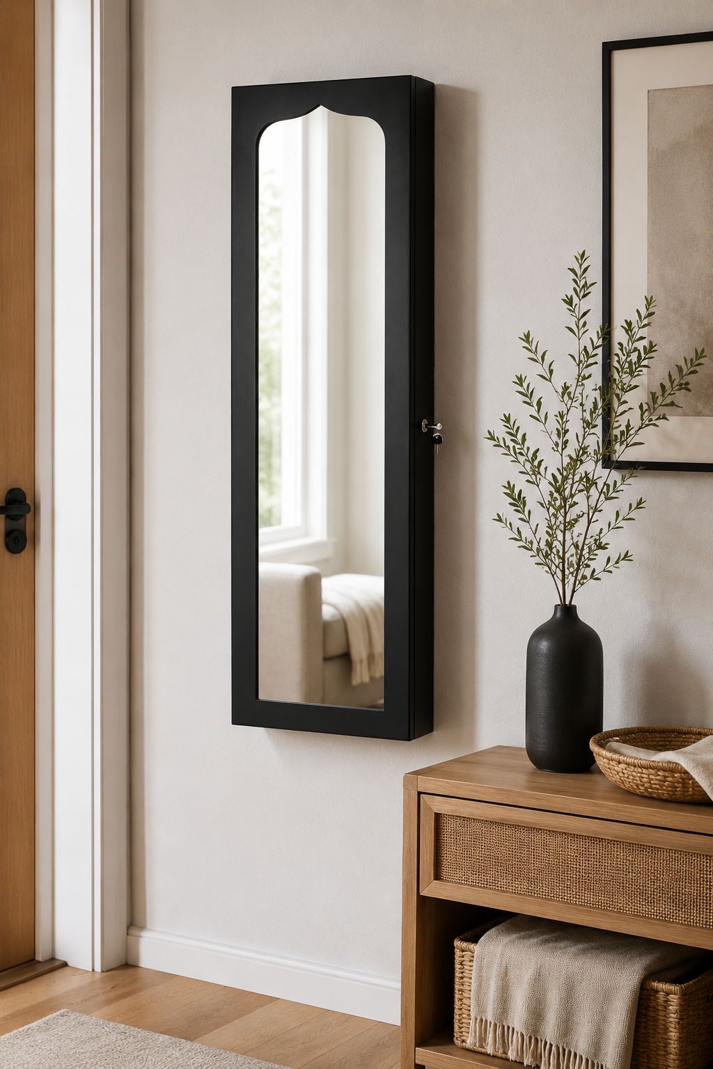 Armoire à Bijoux Porte Miroir Pleine Longueur 6 Tiroirs