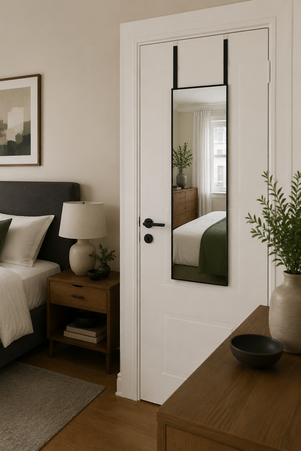 Miroir de Porte Cadre Aluminium Noir Minimaliste