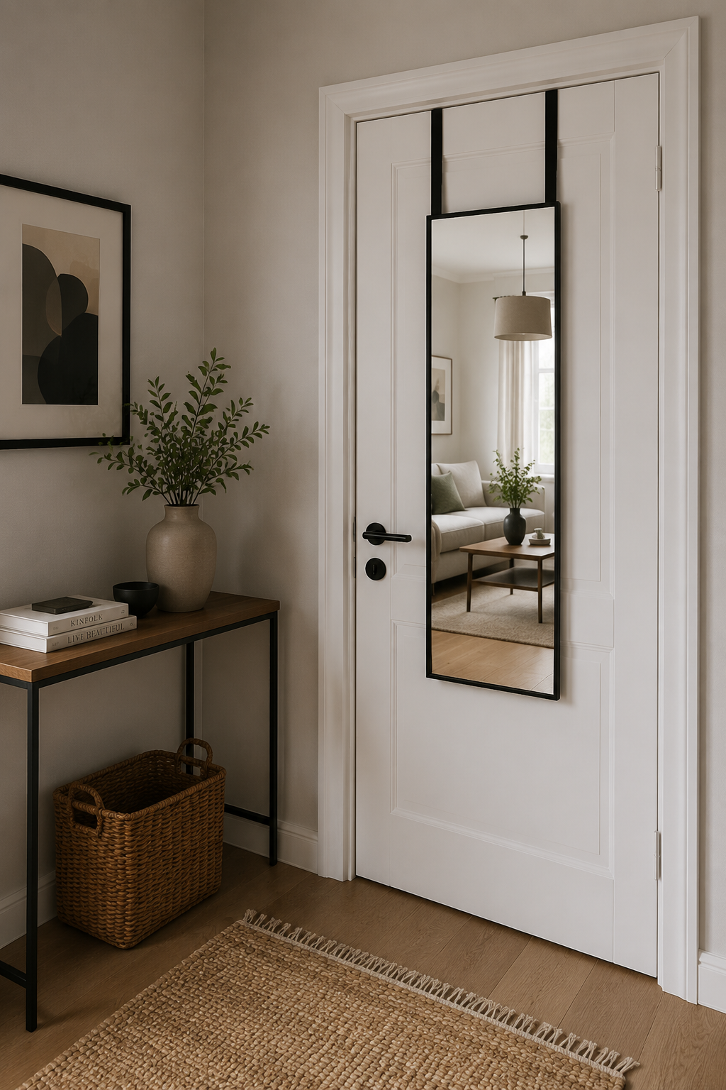 Miroir de Porte Cadre Aluminium Noir Minimaliste