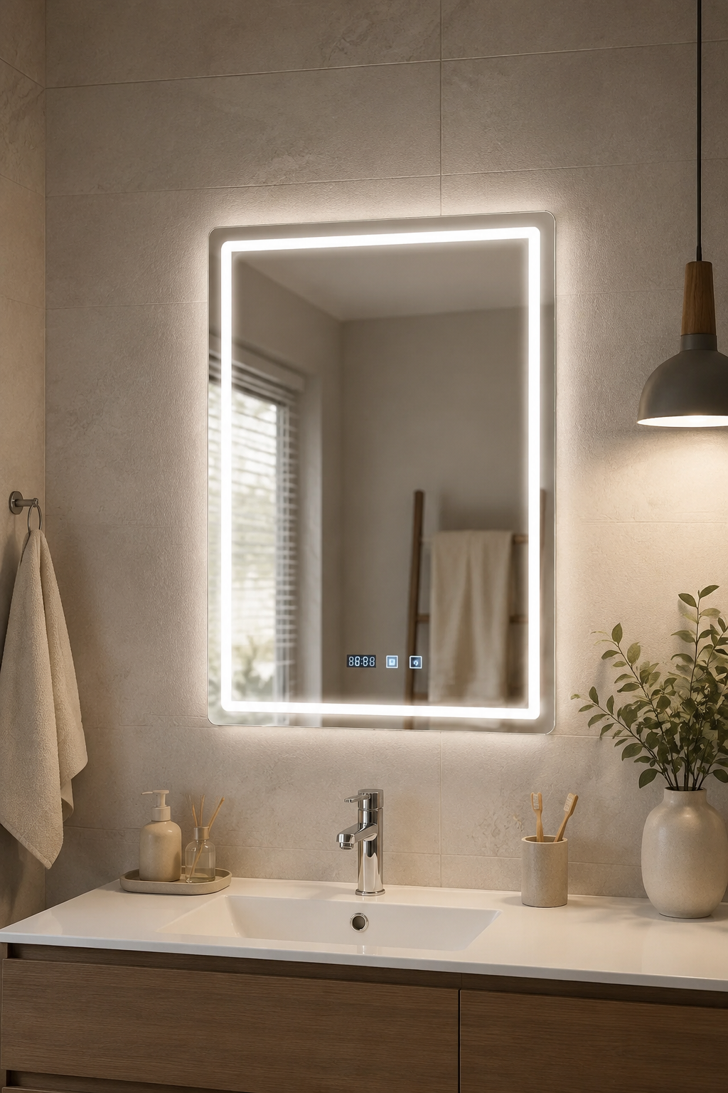Miroir LED Étanche IP54 Affichage Heure et Température