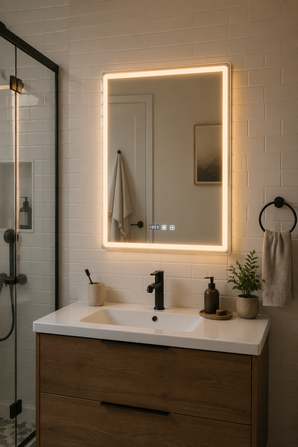 Miroir LED Étanche IP54 Affichage Heure et Température