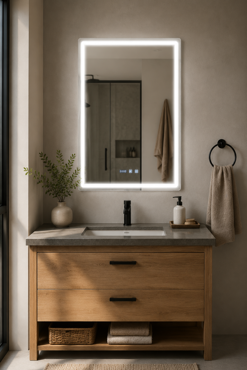 Miroir Connecté LED Anti-Buée Affichage Heure