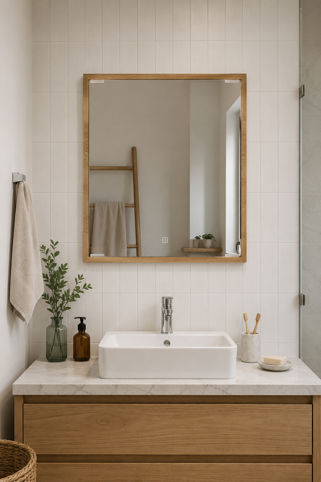 Miroir LED Salle de Bain Cadre Chêne Artisanal