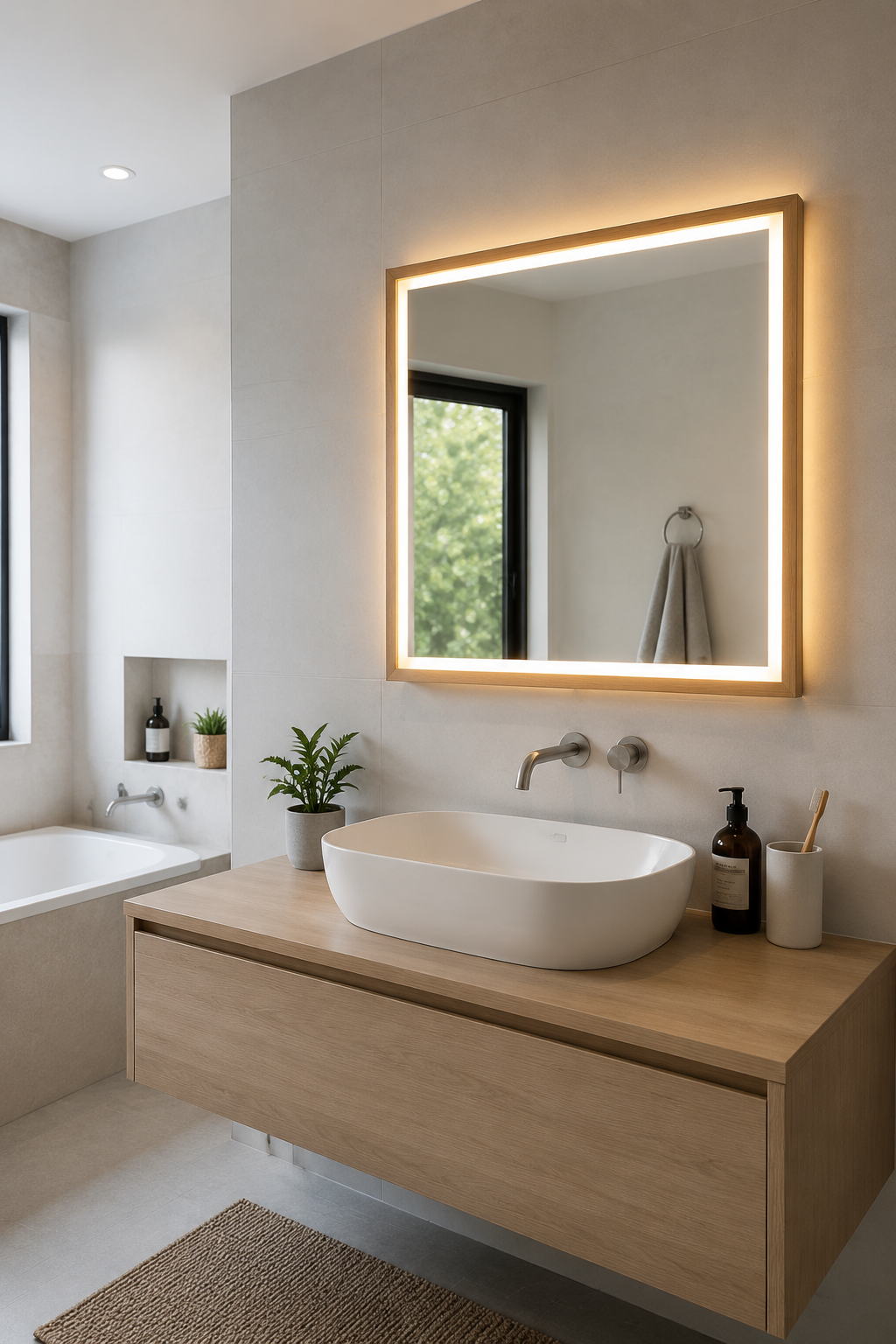 Miroir LED Salle de Bain Cadre Chêne Artisanal