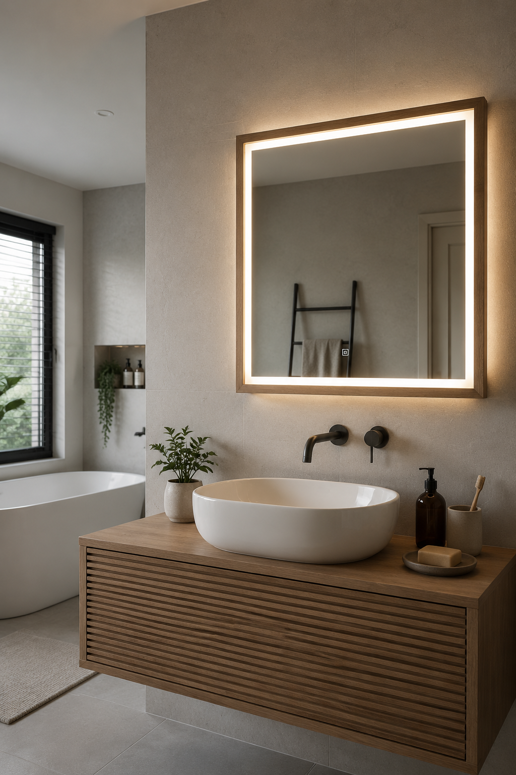 Miroir LED Salle de Bain Cadre Chêne Artisanal