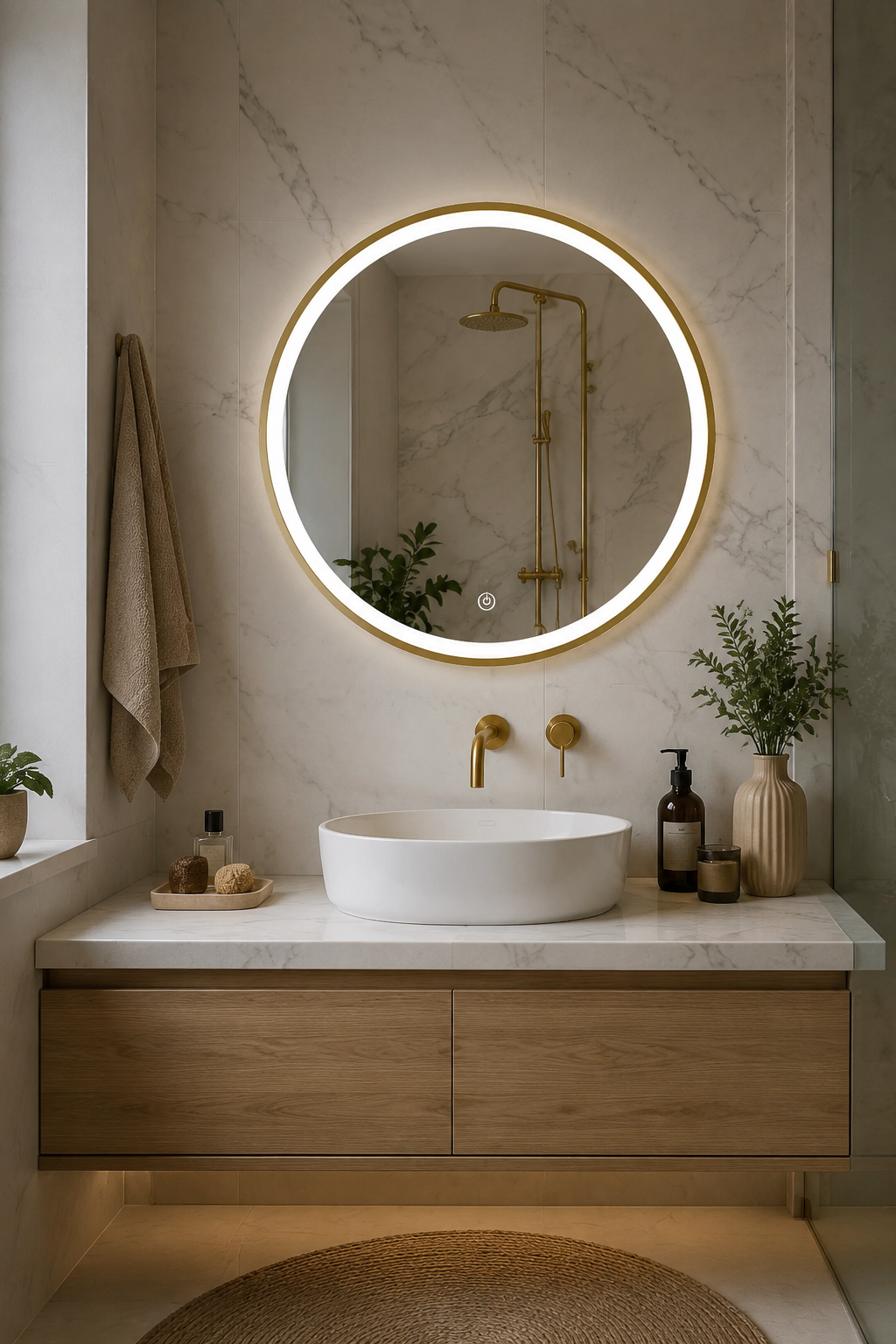 Miroir Rond LED Doré Intensité Variable