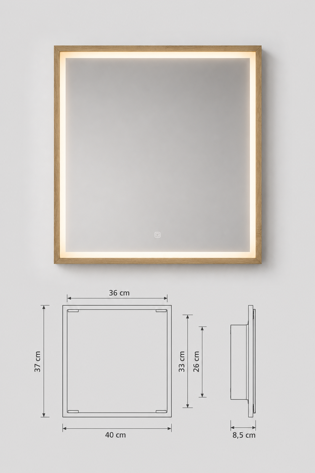 Miroir LED Salle de Bain Cadre Chêne Artisanal