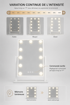 Miroir Maquillage Hollywood 12 Ampoules LED 3 Couleurs