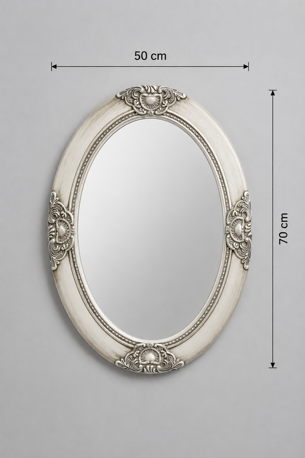 Miroir Ovale Baroque Bois Sculpté Argenté Vintage