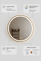 Miroir LED Rond Maquillage Double Éclairage Anti-Buée