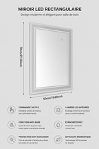Miroir LED Intelligent Double Lumière Anti-Buée Tactile