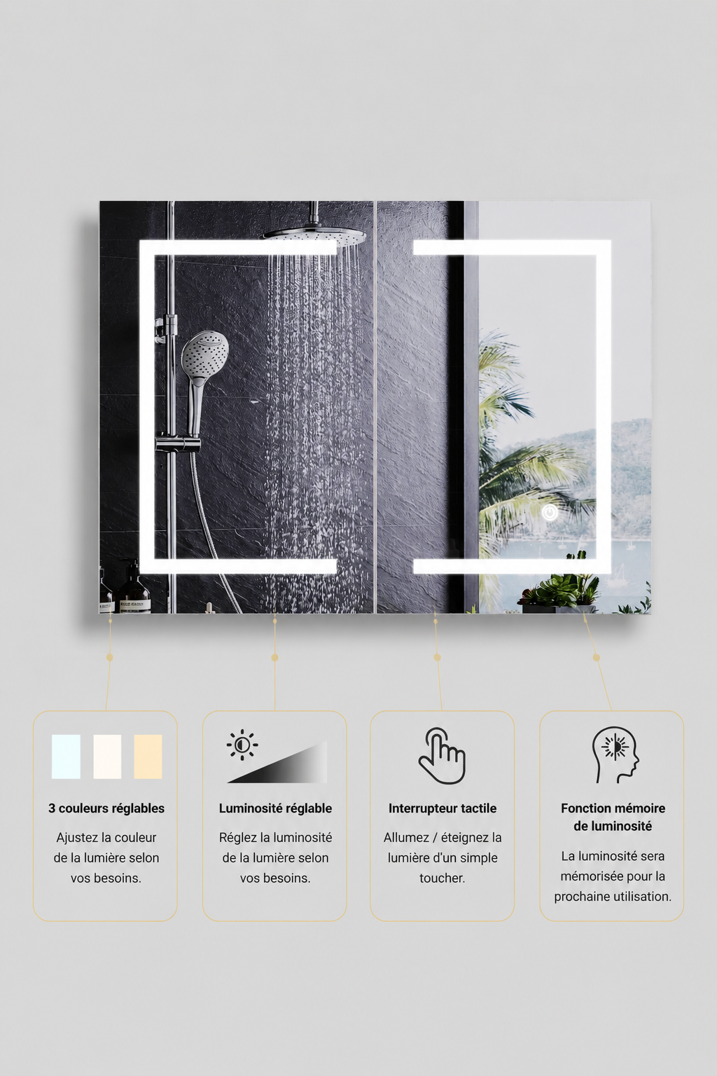 Armoire de Toilette LED Ajustable Simple ou Double Porte Blanche