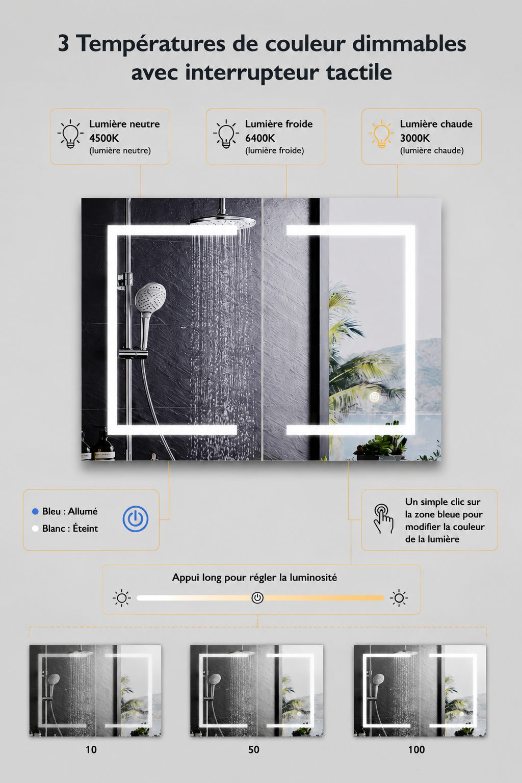 Armoire de Toilette LED Ajustable Simple ou Double Porte Blanche