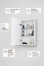 Armoire de Toilette LED Ajustable Simple ou Double Porte Blanche