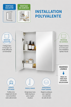 Armoire Pharmacie Double Porte Miroir Surface ou Encastrée