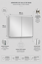 Armoire Pharmacie Double Porte Miroir Surface ou Encastrée