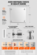 Kit Fixation Miroir Pinces Rondes Inox 316 Noir ou Argenté