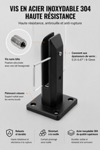 Kit Fixation Miroir Pinces Carrées Inox Noir ou Argenté