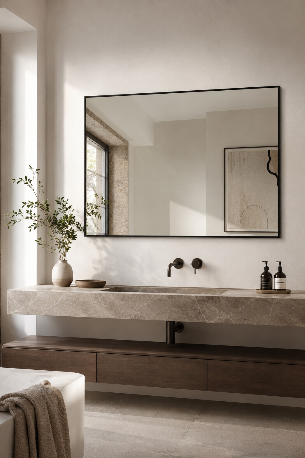 Miroir Rectangulaire Aluminium Noir Verre HD 2 Formats Double Pose