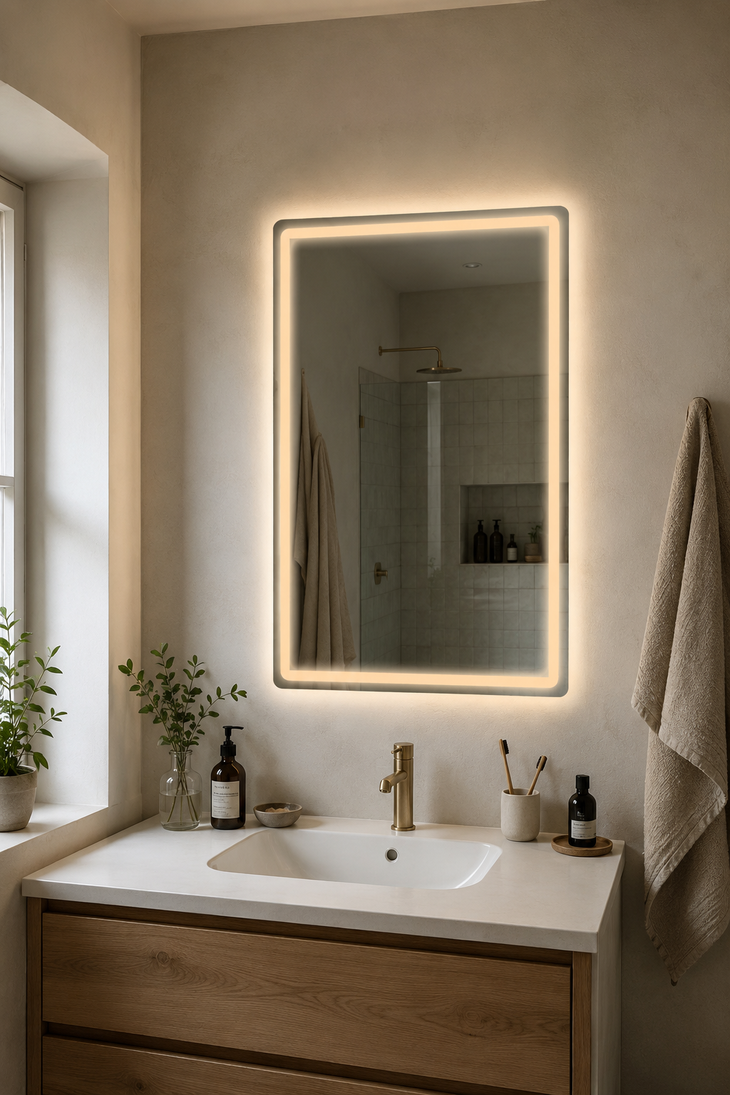 Miroir LED Anti-Buée Affichage Heure Température Tactile