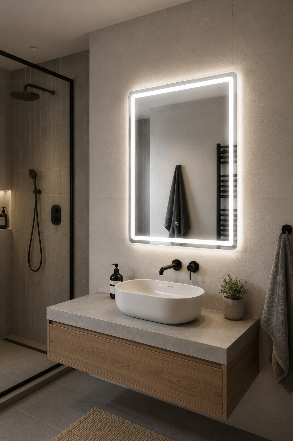 Miroir LED Rectangulaire Étanche 3 Températures Intensité Variable