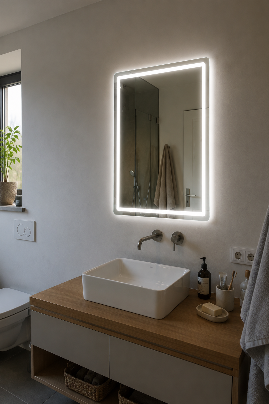 Miroir LED Rectangulaire Étanche 3 Températures Intensité Variable