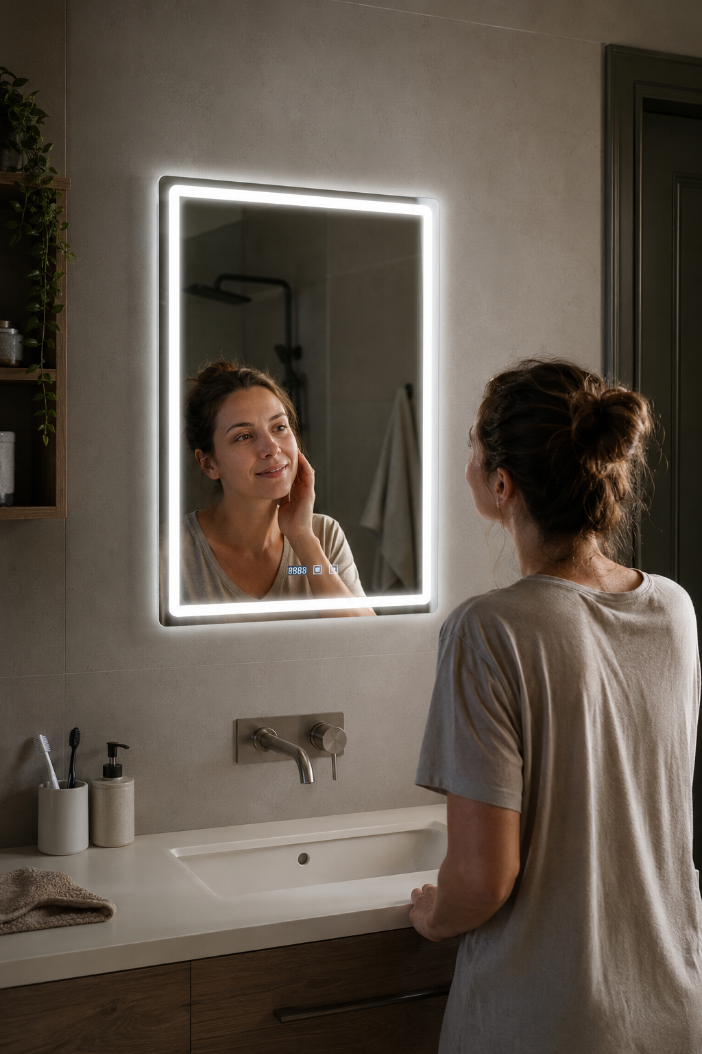 Miroir LED Rectangulaire Étanche 3 Températures Intensité Variable