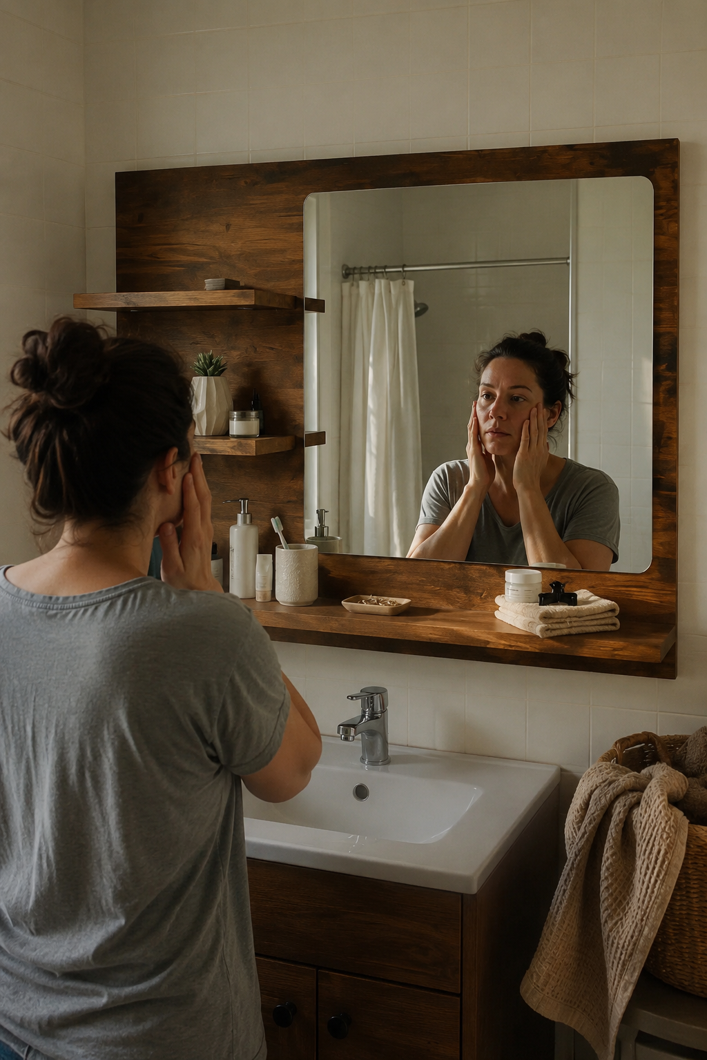 Miroir Salle de Bain Chêne Fumé Tablette Intégrée