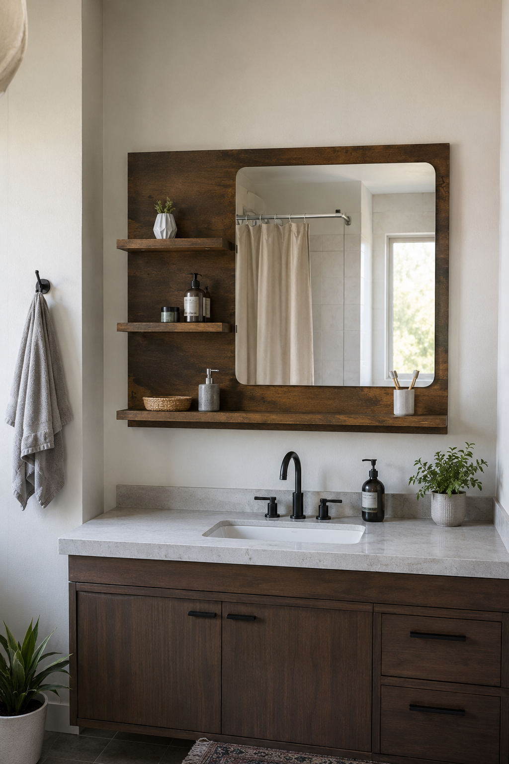 Miroir Salle de Bain Chêne Fumé Tablette Intégrée