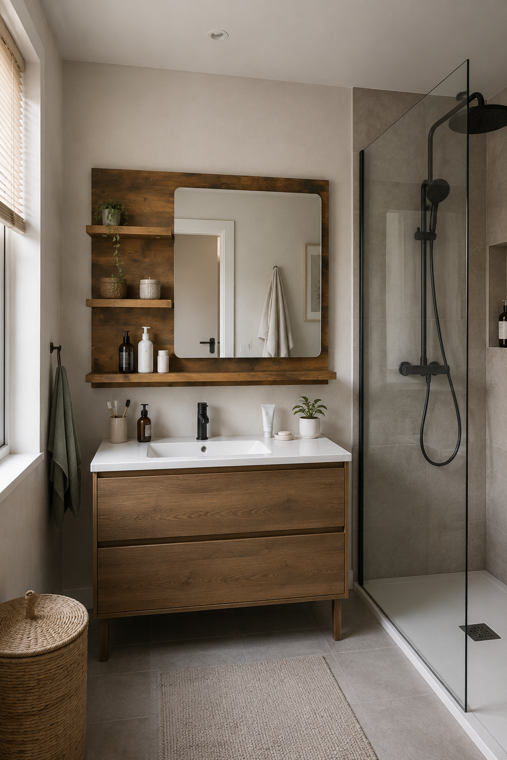 Miroir Salle de Bain Chêne Fumé Tablette Intégrée