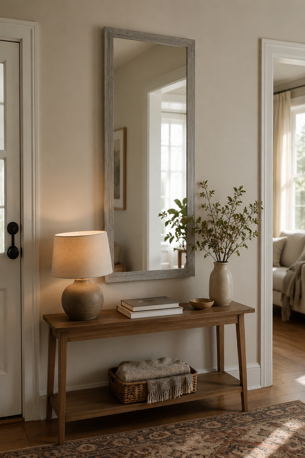 Miroir Pleine Longueur Cadre Bois Gris Sol ou Mural
