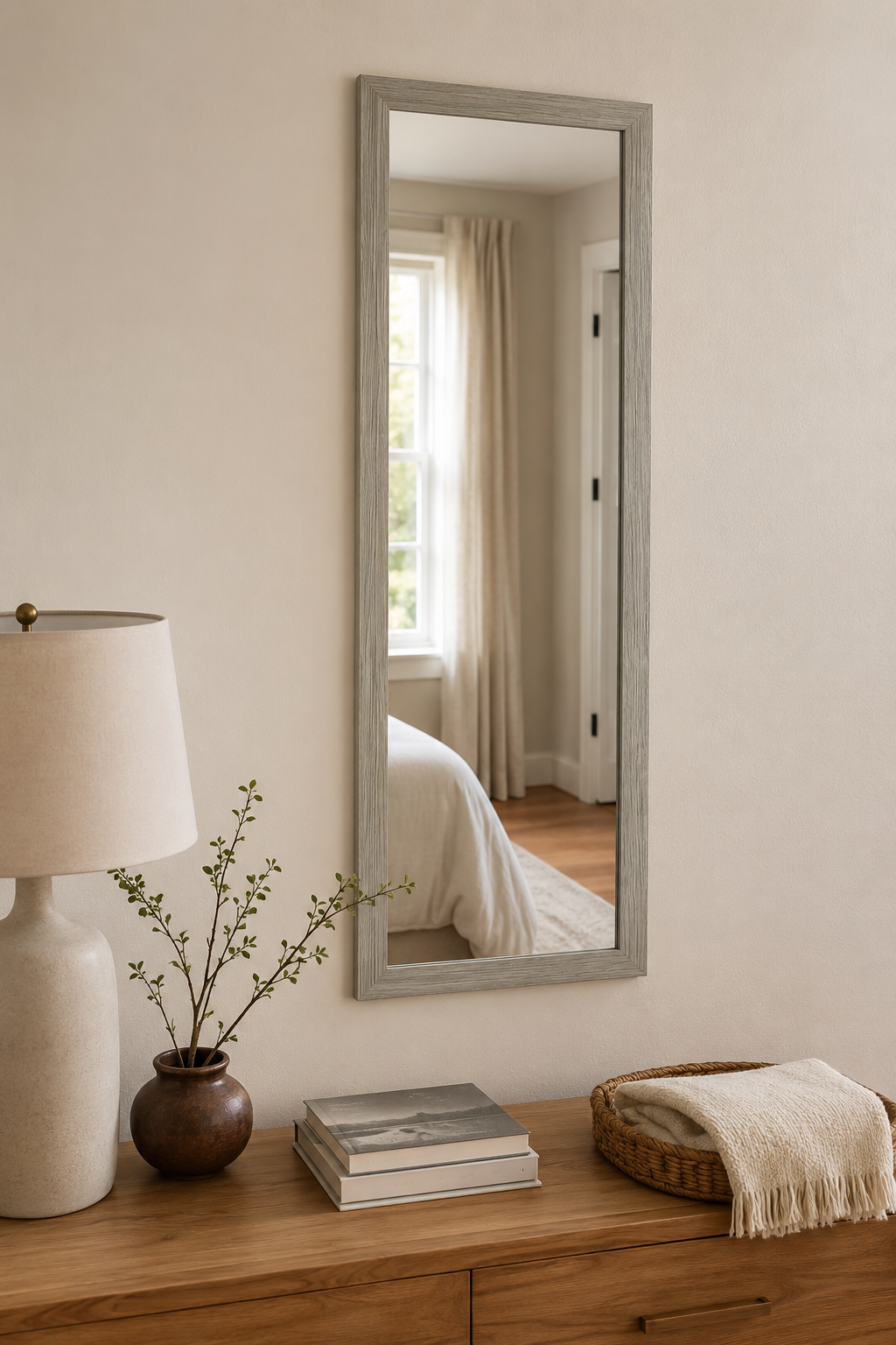 Miroir Pleine Longueur Cadre Bois Gris Sol ou Mural