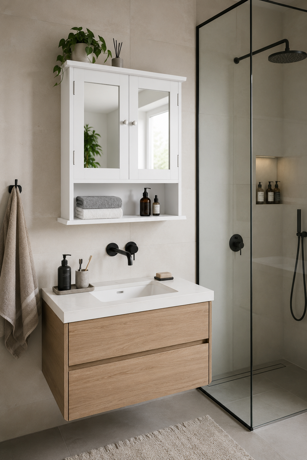 Armoire de Toilette Blanche Porte Miroir Étagère Ajustable