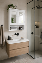 Armoire de Toilette Blanche Porte Miroir Étagère Ajustable