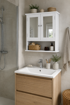 Armoire de Toilette Blanche Porte Miroir Étagère Ajustable